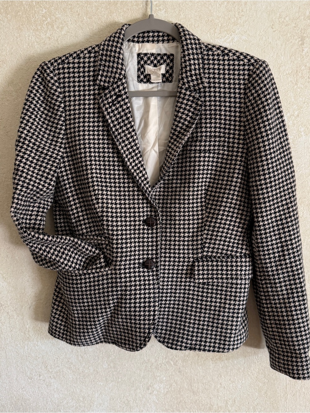 J.Crew‎ Womens Black White Houndstooth Two Button Blazer Jacket Size 6